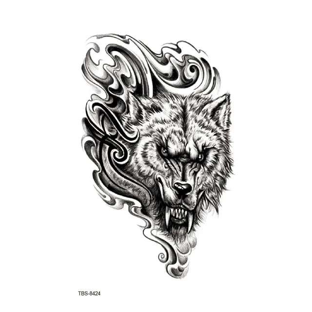 TBS Customized Waterproof Anime Wolf Lion Tiger Temporary Tattoos-CE Certified Tattoo Stickers Half Sheet Design
