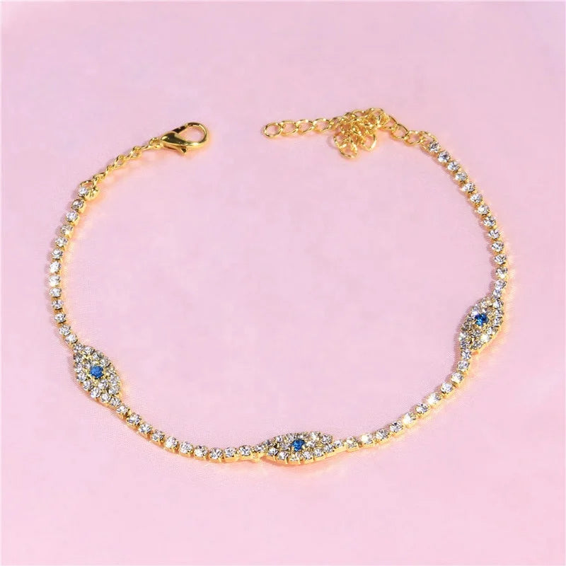 Wholesale Fashion Anklets Jewelry Beach Party Shiny Rhinestone Evil Eye Anklet Women