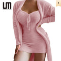 Liu Ming Women's Casual Furry Plush Home Clothes Y2K Modest Hot Selling Autumn Winter Two Piece Pajamas Dress Suit Wholesale