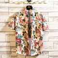 Summer New Men Fashion Casual Flower Shirt Short Sleeved Shirt