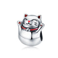 Factory 925 Silver Cat Metal Charm Lucky Guardian Maneki Neko Metal Beads for Women Charm Bracelets Bangles DIY Jewelry SCC1178