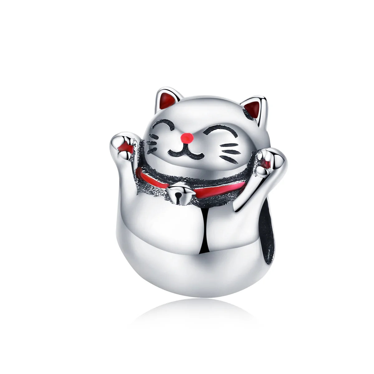 Factory 925 Silver Cat Metal Charm Lucky Guardian Maneki Neko Metal Beads for Women Charm Bracelets Bangles DIY Jewelry SCC1178