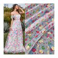 KT20 New Fashion Glitter Rose Flower Gold Printed Tulle Mesh Fabric with Digital Print Floral Tulle