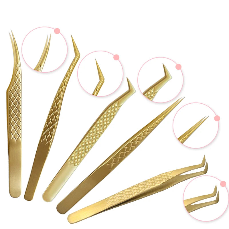 Custom Logo Professional Gold Silver Blue Eyelash Extension Tweezers Diamond Grip