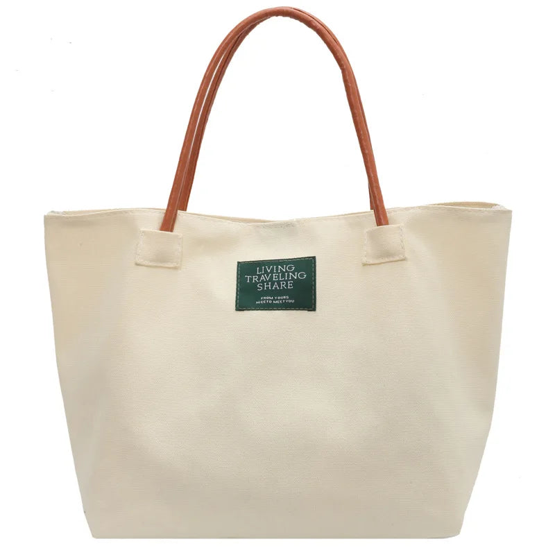 Latest Design Solid Color Canvas Pocket Large Student Two Straps Shoulder Bag Simple Literary Waterproof Tote Shoulder Bag
