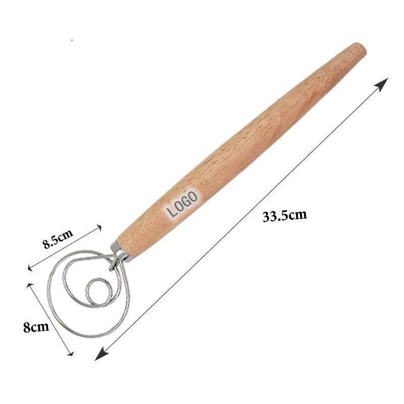 Top Selling Wooden Handle Stainless Steel Danish Dough Whisk Whisk Egg Beater Bread Dough Whisk MegaBDM