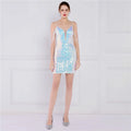 19187# New Fancy Party Bead Banquet Short Strap Evening Dress
