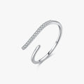 Minimalism 925 Sterling Silver Thin CZ Cocktail Ring Rhodium/Platinum Plated Pave Setting Wedding Adjustable Irregular Line