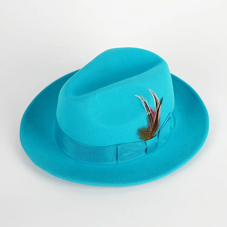 R129 Classical 100% Wool Felt Top Hat Big Brim Felt Fedora Hat Fashion Men's Jazz Cap