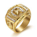 Hot Style Hip Hop Ornament Stainless Steel Gold Plated Diamond Horse Head Ring for Men