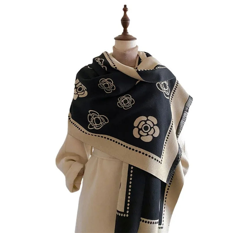 Classic Hot-selling Camellia Cashmere Scarf Thickened Warm Scarf Outer Shawl Style Autumn Winter All-match