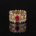AR105 Abiding Light Luxury Antique Two Tone 925 Sterling Silver Oval 5x7MM Lab Created Ruby Band Chunky Ring
