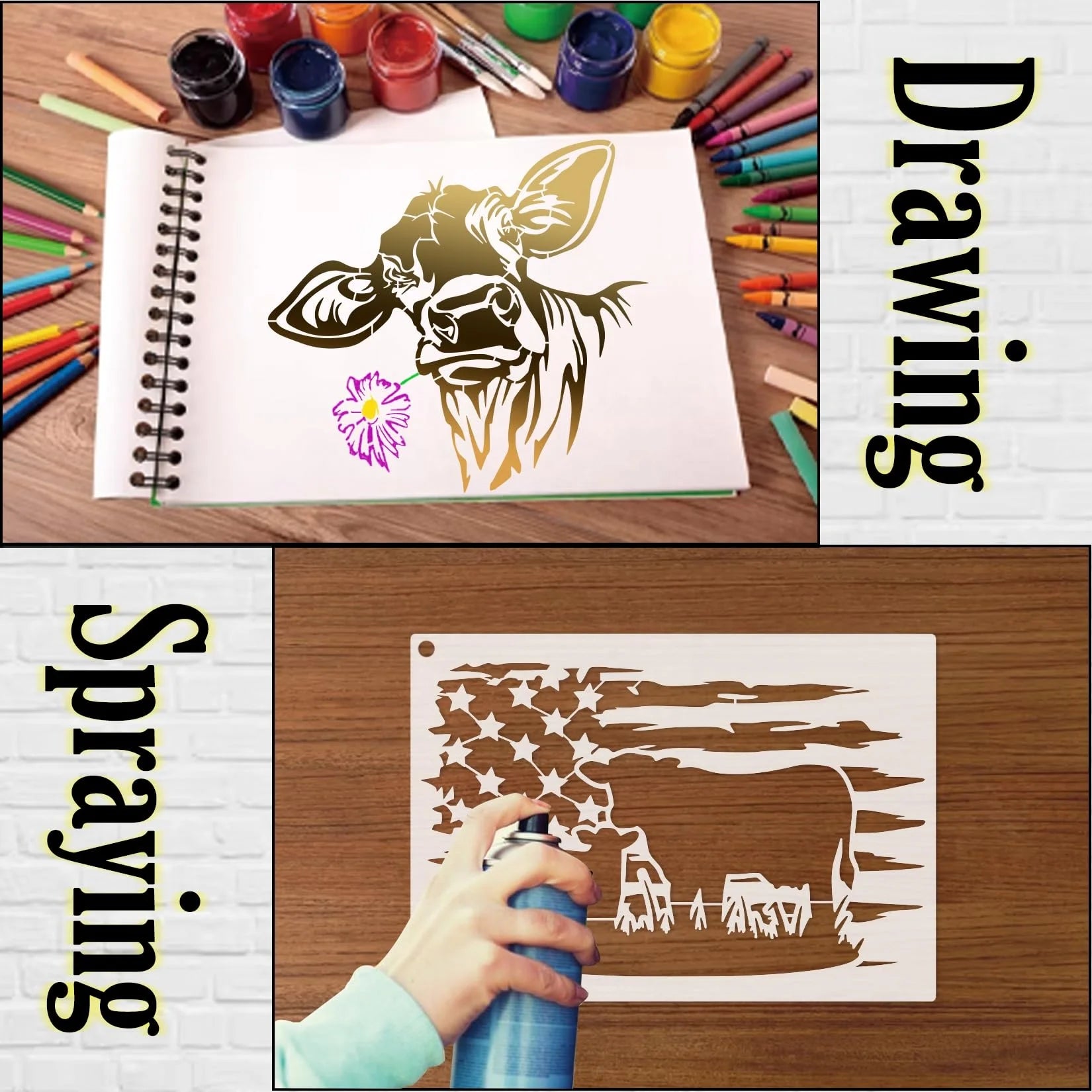 Farmhouse Cow Stencils for Painting Wood A4 Farm Highland Cow Paint Stencils for Painting on Wood Burning Art Craft Wall