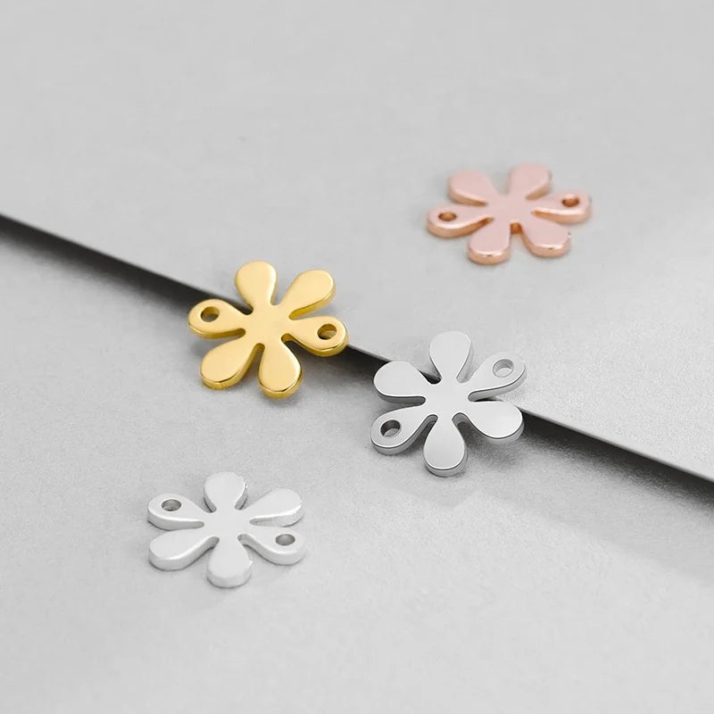 GP S925 Silver Double Rings Flower Connector Floral Charms Permanent Jewelry Jewellery Chains Findings Wholesale