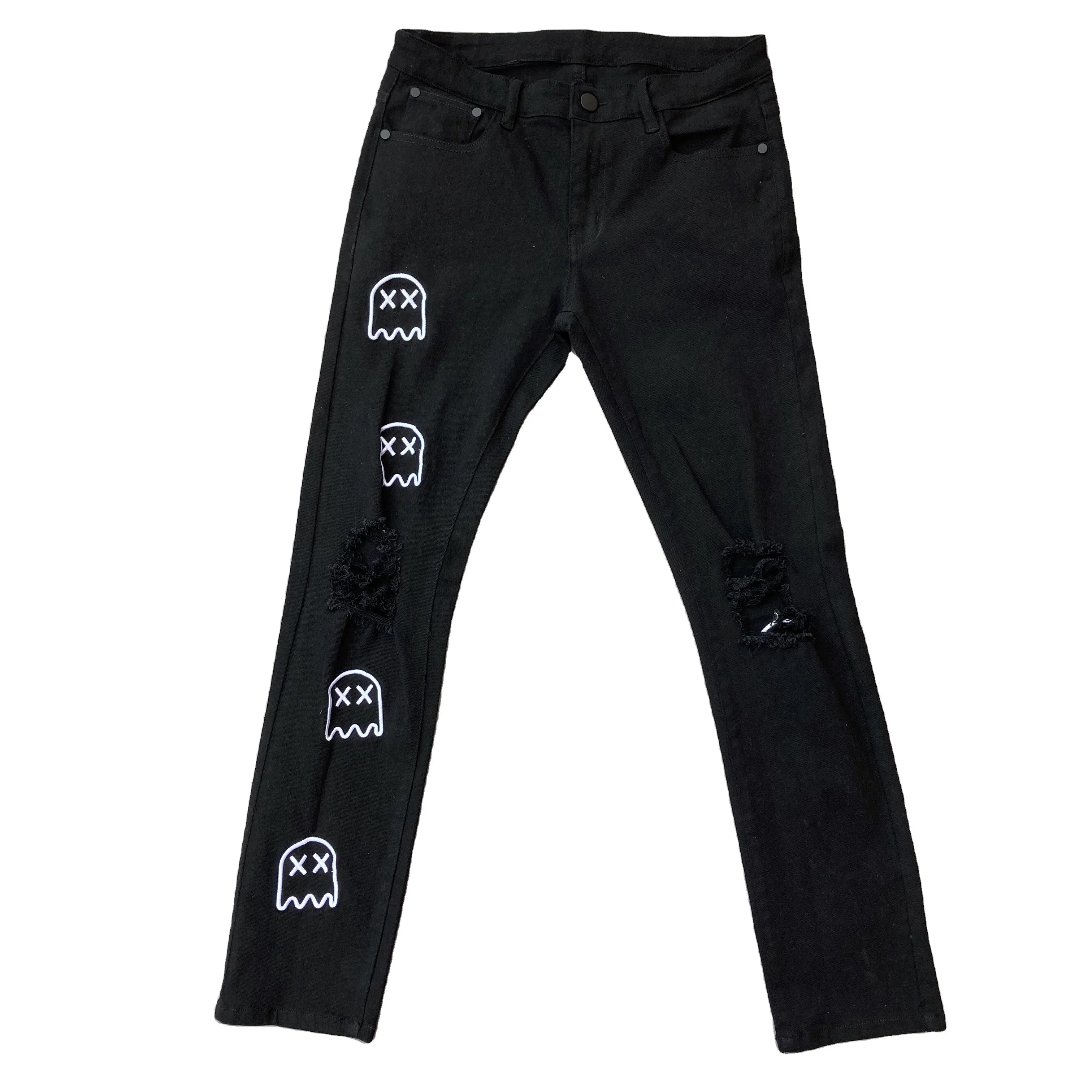 DENIMGUYS Custom 3D Embroidery Logo Streetwear Men's Fashion Skinny Denim Mens Wear Jeans