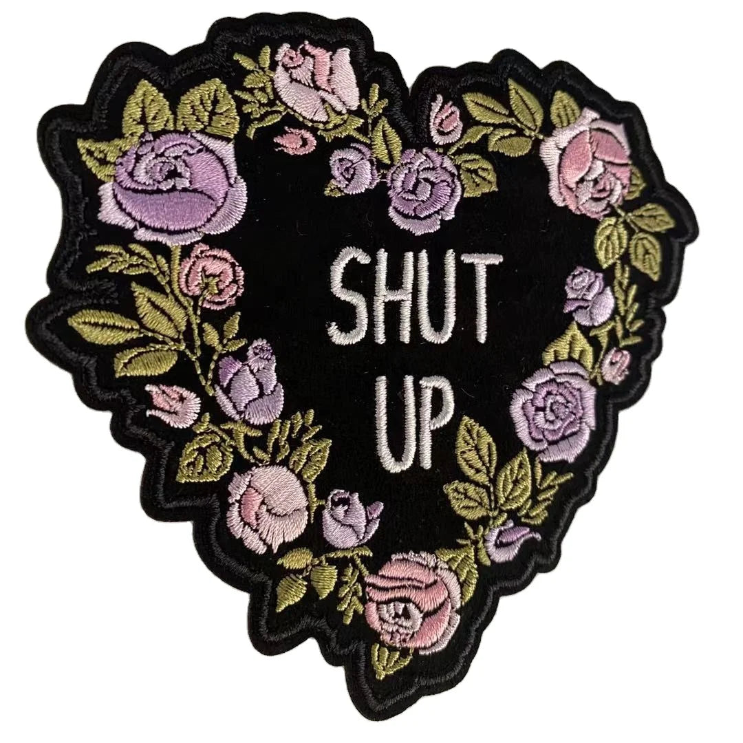 Iron on Embroidery Patch With Flower Patten Shut up Patch Factory Supply