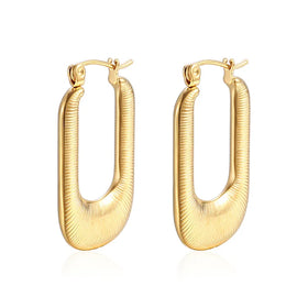 ARCHER Light Luxury Deluxe Stainless Steel Earrings Trend Square Titanium Steel Earrings Striped Gold Earrings for Women