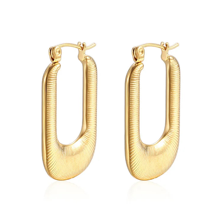 ARCHER Light Luxury Deluxe Stainless Steel Earrings Trend Square Titanium Steel Earrings Striped Gold Earrings for Women
