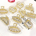 KUACHI Wholesale Small Korean Alloy Pearl Hair Claws Fashionable Gold Metal Hair Claw Clips Mini Shiny Rhinestone Hair Claws