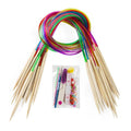 18 Pairs Bamboo Knitting Needles Set Circular Wooden Knitting Needles 16" with Colorful Plastic Tube