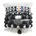 Lava Freshwater Pearl Eye Black White Enamel Spray Paint Bracelet Nail Woven Pyramid Bracelet Bangle Elastic Stack Bracelet Set