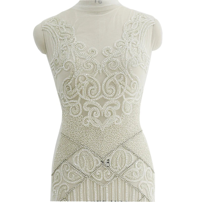 New Arrival Dress Wedding Embroidery Bling Beaded Crystal Rhinestone Bodice Applique Patches
