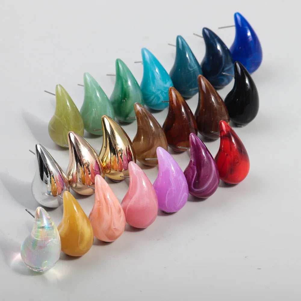 Wholesale Trendy Resin Waterdrop Accessories Fashion Jewelry Mixed Marble Laser Medium Acrylic Stud Earrings Unisex Anniversary