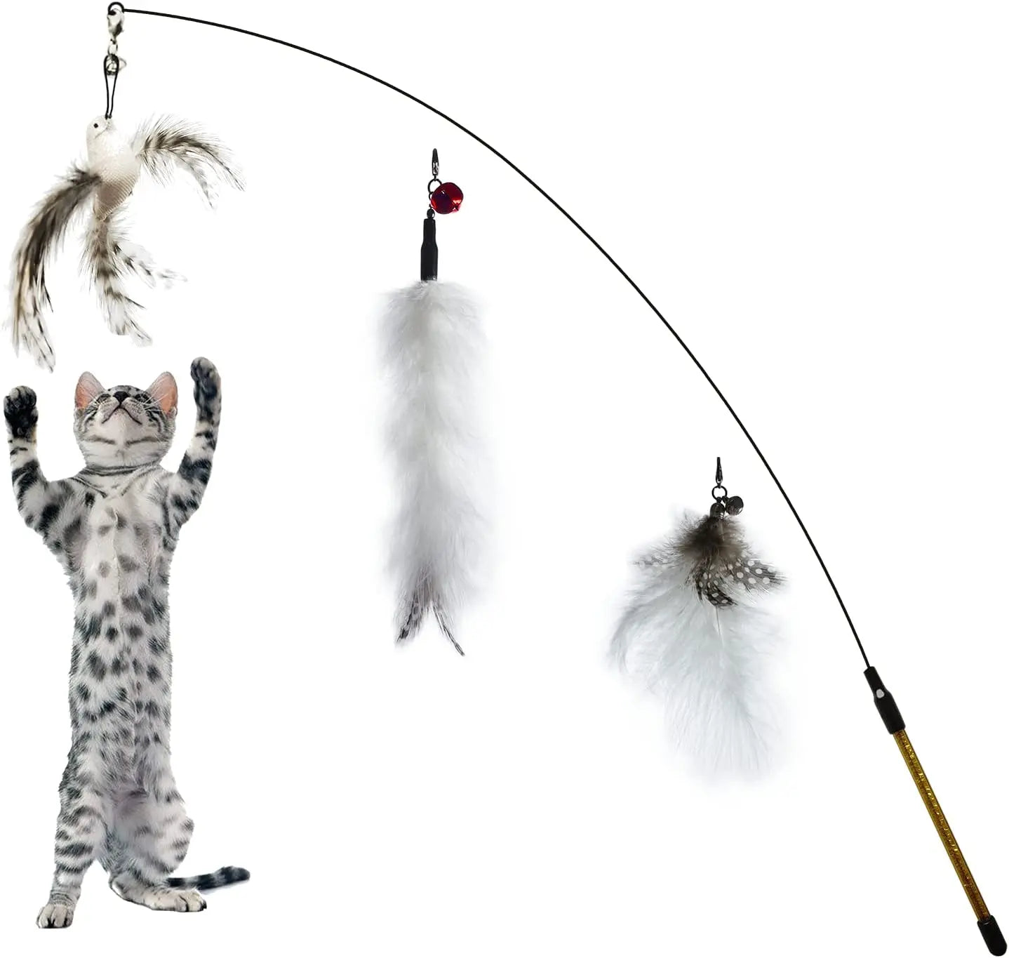 Interactive Elasticity Cat Wand Teaser Refills Tail Bird Feathers Indoor Kitten Play Chase Exercise Cat Toy