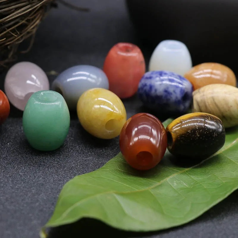 Natural Healing Crystal Agate Jade Stone Barrel Beads 6mm Big Hole Natural Stone Bucket Bead for DIY Bracelet Necklace Making