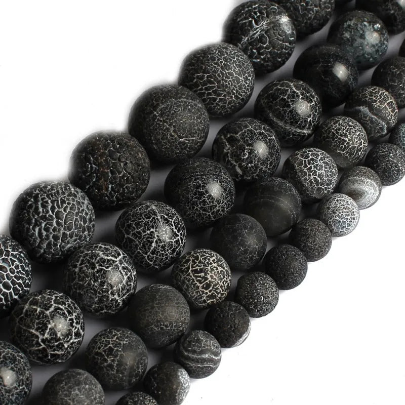 4/6/8/10/12mm Wholesale Black Natural Semi Gemstone Weathered Agate Loose Stone Beads 15 Inches Strand Necklace Bracelet Earring