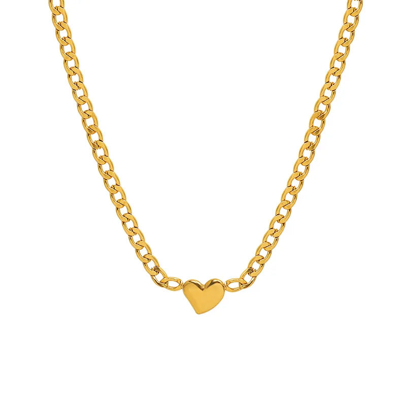 Temperament Women Stainless Steel 18k Gold Love Heart Pendant Thick Chains Necklace for Party Jewelry