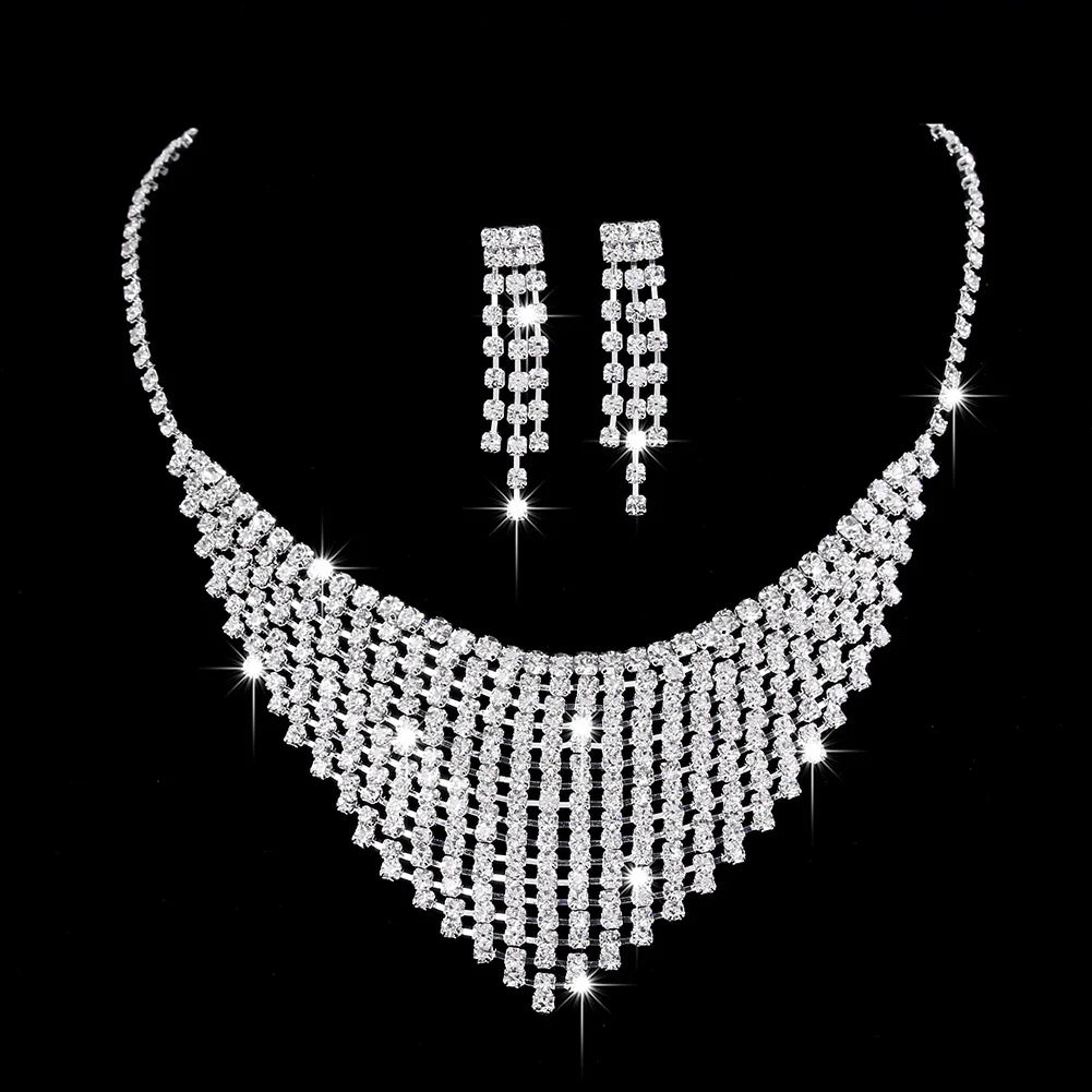 Fashion Korea European American Crystal Classic Zinc Alloy Wedding Bridal Love Necklace Earring Jewelry Sets Women Party Gift