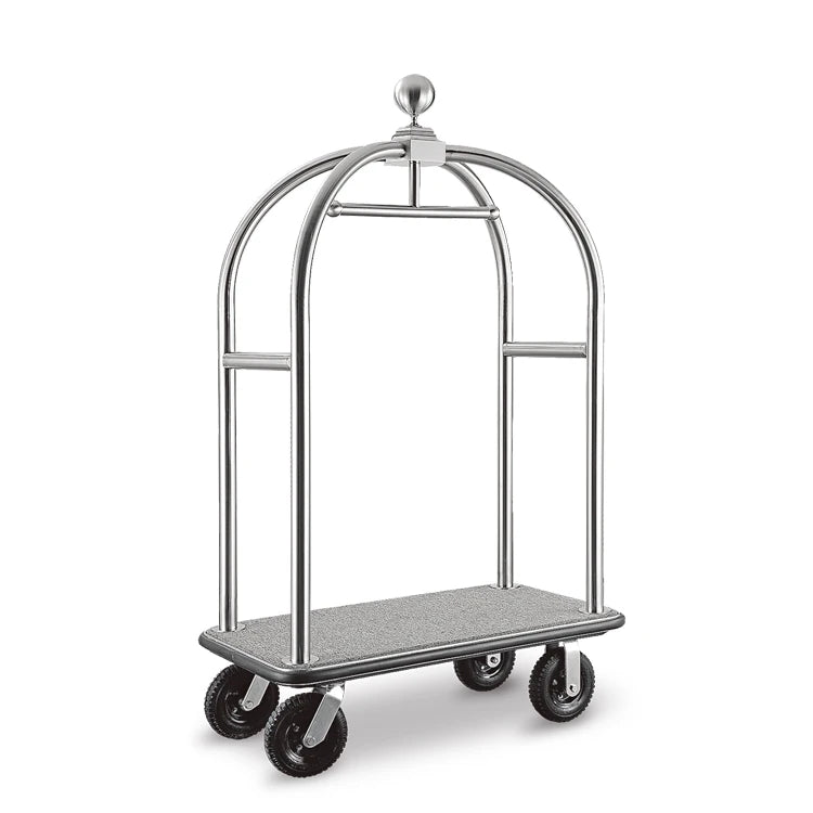 Brushed 304 Stainless Steel Hotel Lobby Birdcage Trolley European Style Bellman Luggage Cart MegaBDM
