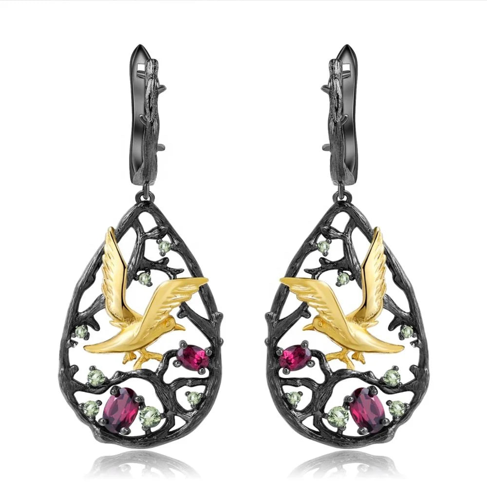 Abiding Natual Gemstone Rhodolite Garnet Peridot Earring Set Fashion Jewelry 925 Sterling Silver Earring
