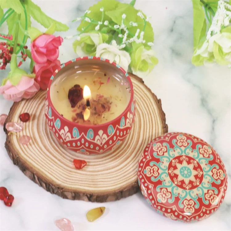 Wholesale Four-Piece Aromatherapy Candle Set Creative Dried Flower Tinplate Essential Oil for Holiday Diwali Gift Accompaniment