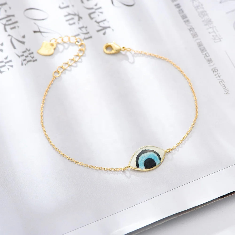 FULSUN 14K Gold Plated Enamel Devil Eye Bracelet Female Classic Fashion Drip Glue Paint Eye Bracelets Jewelry