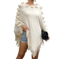 Autumn Winter Solid Color Hairball Tassel Ponchos for Women Fashion Pullover Sweater Shawl Female Loose Casual Bat Sleeved Capes