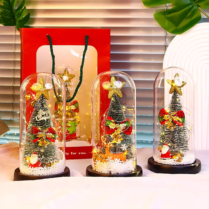 Christmas Tree Desktop Decoration Small Ornaments Glowing Glass Cover Christmas Gifts Indoor Scene Decoration Supplies