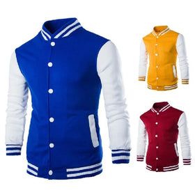 RNSHANGER Fashion Men Plain Custom Baseball Jacket Casual Stand Collar Sports College Varsity Jacket Streetwear Cardigan Jacket