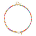 Aesthetic Initial Necklaces Colorful Love Heart Beaded Choker Necklace Stainless Steel Y2K Letter Necklace to My Daugher