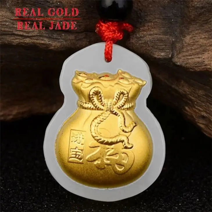 3D Hetian Jade Gold Inlaid Pure Gold Hetian Jade Jinbao Lucky Bag New Year Gift Pendant Gift Wholesale