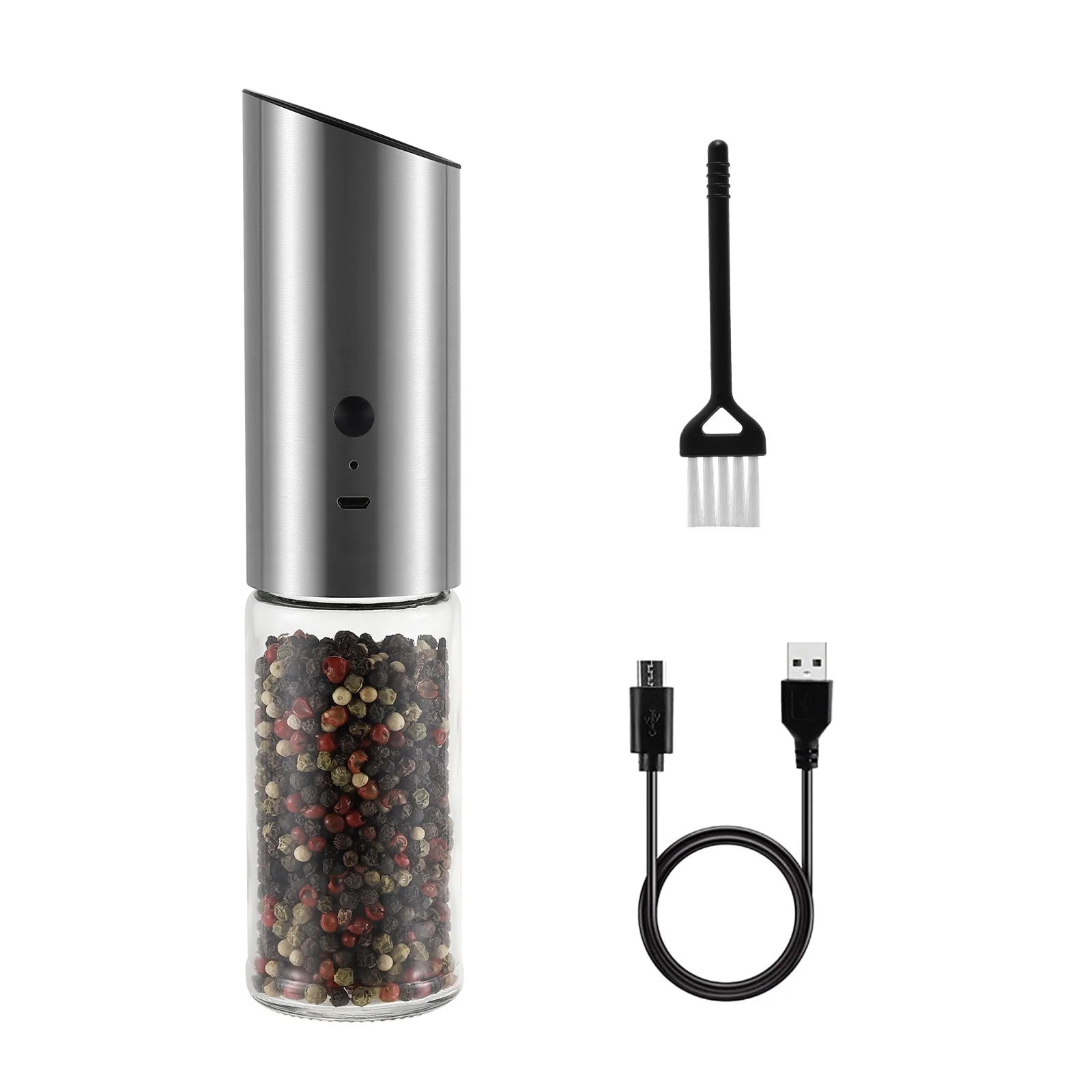 CE USB Rechargeable Stainless Steel Gravity Electric Salt and Pepper Grinder with Ceramic Burr Spice Grinder Bottle