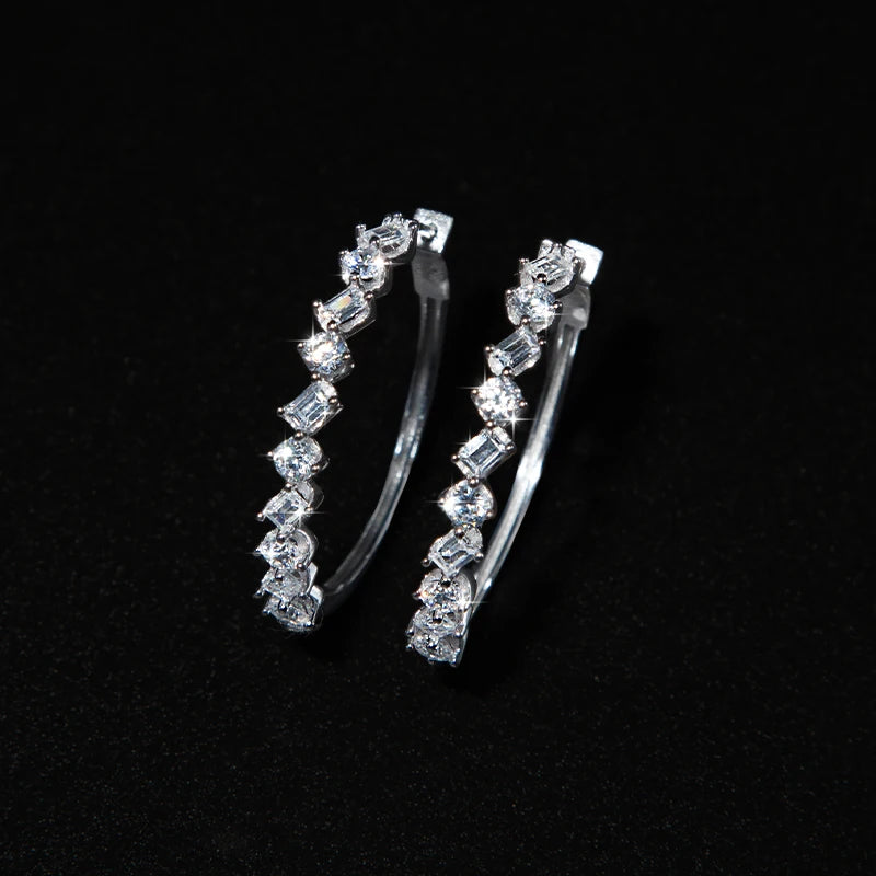 New S925 Sterling Silver Emerald Cut 5A Zircon Luxury Inlaid Large Hoop Earrings for Girlfriend Gift