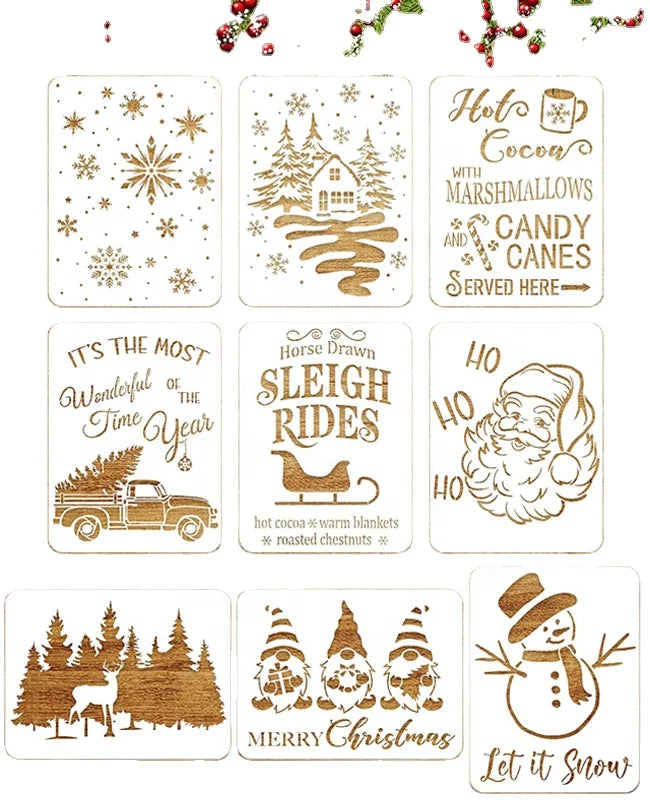 Hot Sell 8 X 11 Inch Farmhouse Large Merry Christmas Stencils Set for Painting on Wood Winter Decor