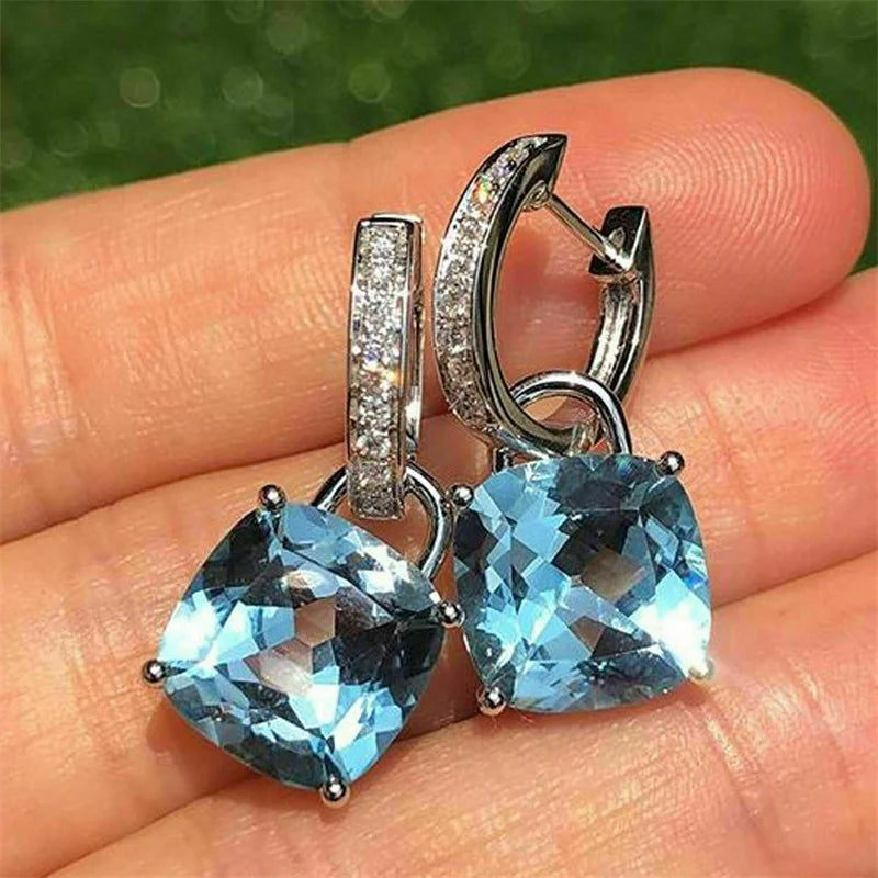 CAOSHI Classic Silver Plated Pave Cubic Zircon Drop Earrings Gift Women Exquisite White Blue Crystal Pendant Dangle Earrings