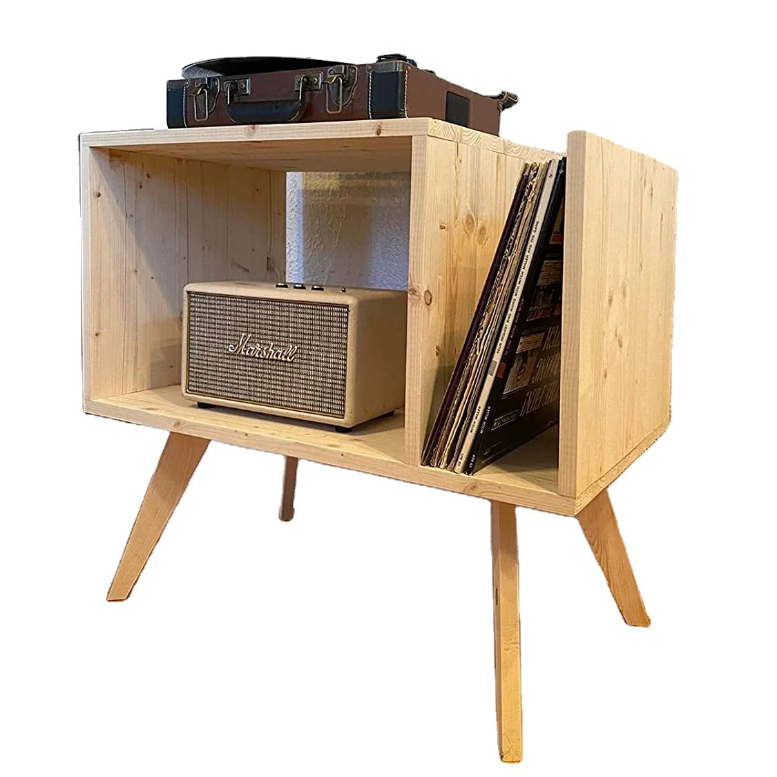 Record Player Stand Cabinet Mid Century Modern Wood Vinyl Record Storage