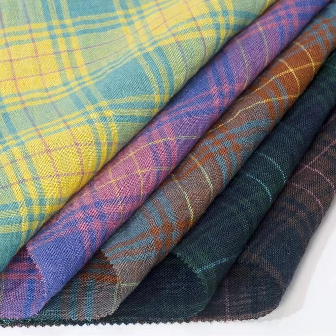 High Quality Anti-static 100% Linen Woven Yarn-Dyed Plaid Fabric Eco-Friendly Lightweight Spring Summer Clothing Shirt Dress