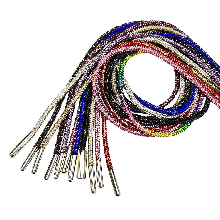 Crystal Rhinestone Shoes Laces Quality 4mm Width 80-160cm Diamond Round Shoe Rhinestone Hoodie Drawstring