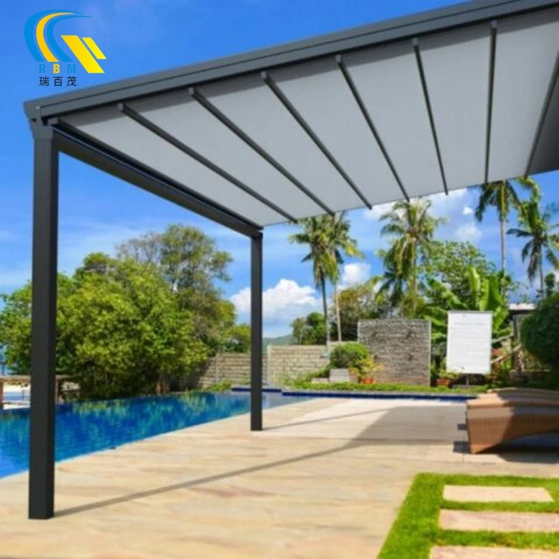 PVC Fabric Cover Gazebo Electric Roof Awning Motorized Waterproof Retractable Pergola Bioclimatics Aluminum Motorized Pergola