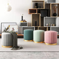 Luxury Tufted Round Velvet Stool Footrest with Metal Leg Space Saving Ottoman for Bedroom or Home Living Room Upholstered